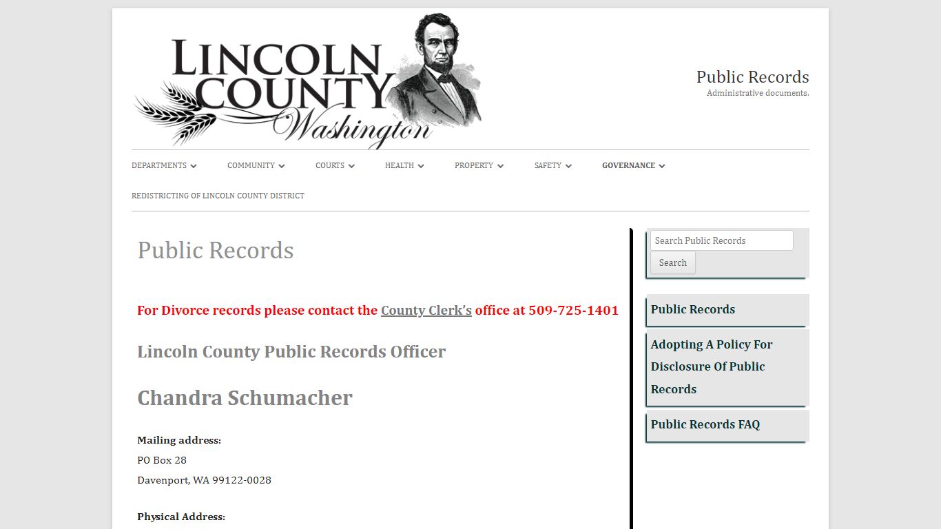 Public Records - Lincoln County, Washington