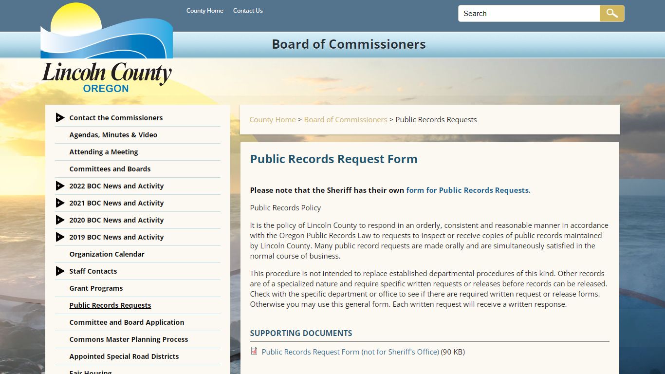 Public Records Request Form | Lincoln County Oregon